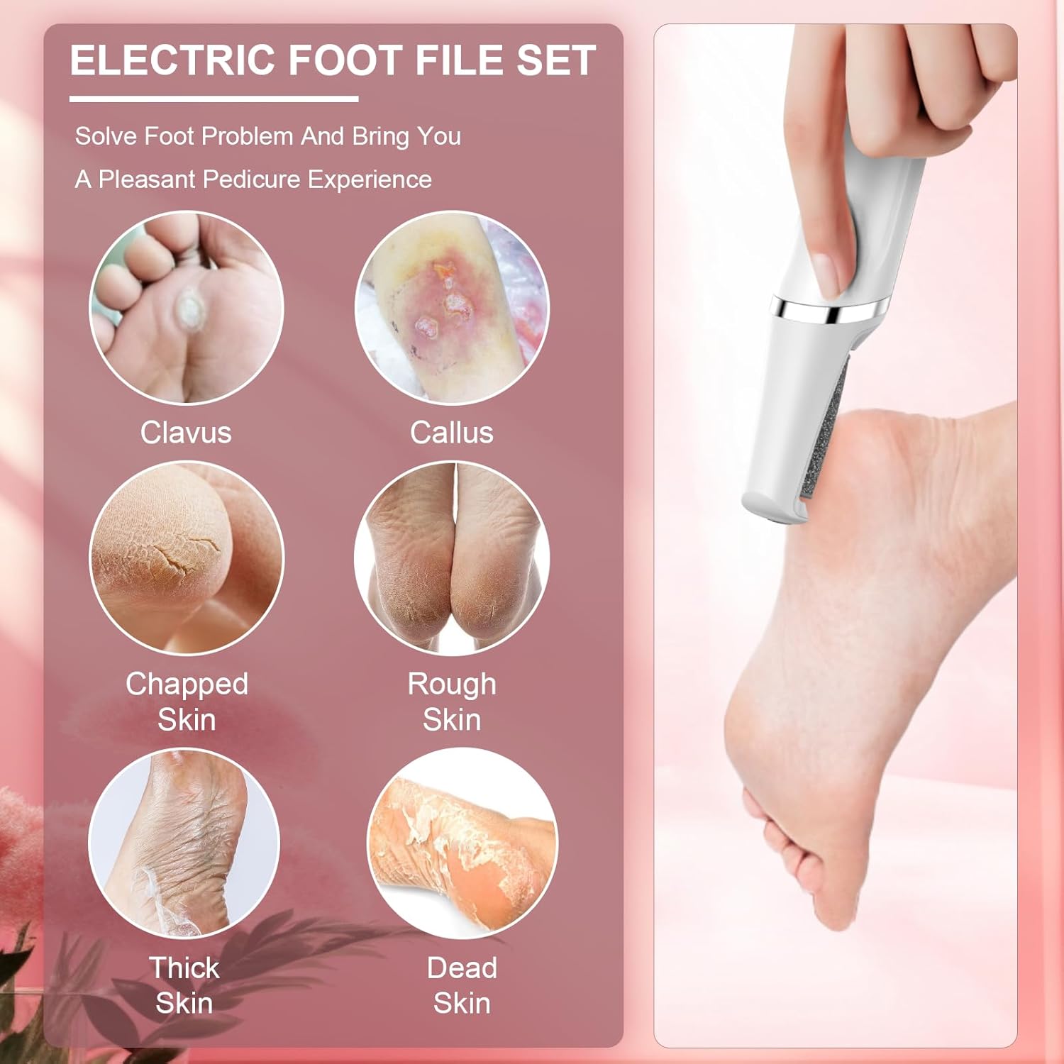 Electric Foot Grinder, Automatic Foot Rubbing, Calluses Removal, And Foot Repair ToolWhite